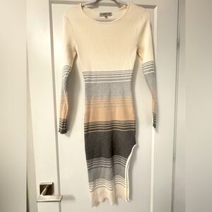 Madden Girl Striped Long Sleeve Dress - Cream, Gray, Tan